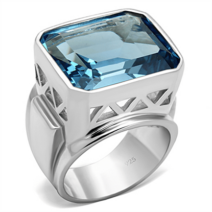 Picture of LOS669 - 925 Sterling Silver Ring Silver Women Synthetic Sea Blue