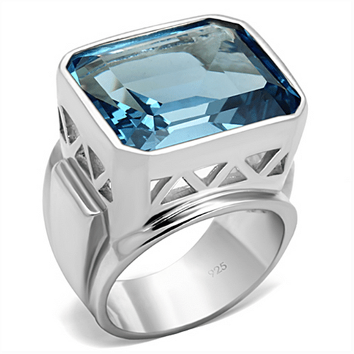 Picture of LOS669 - 925 Sterling Silver Ring Silver Women Synthetic Sea Blue