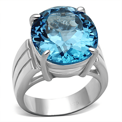 Picture of LOS676 - 925 Sterling Silver Ring Silver Women Synthetic Sea Blue