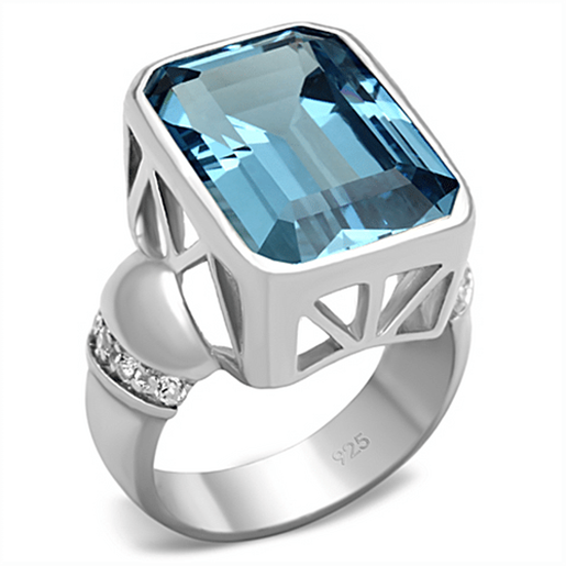 Picture of LOS679 - 925 Sterling Silver Ring Silver Women Synthetic Sea Blue