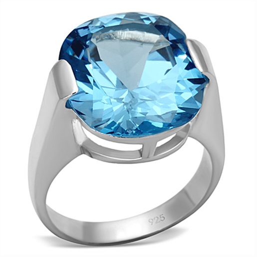 Picture of LOS687 - 925 Sterling Silver Ring Silver Women Synthetic Sea Blue