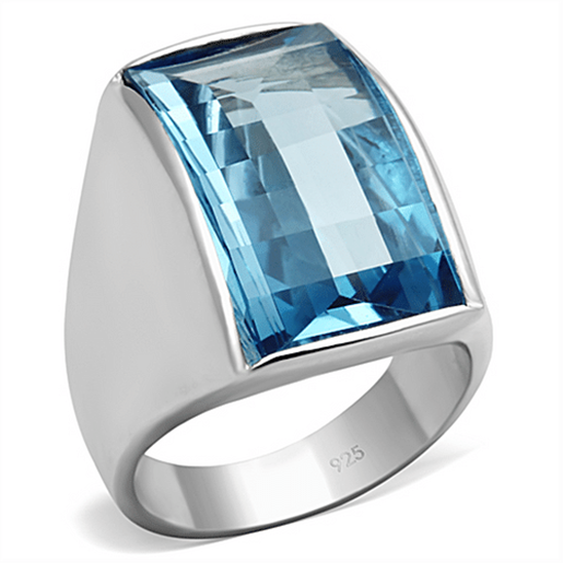 Picture of LOS691 - 925 Sterling Silver Ring Silver Women Synthetic Sea Blue