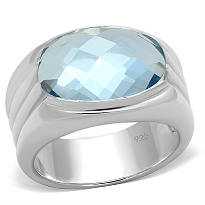 Picture of LOS735 - 925 Sterling Silver Ring Silver Women Synthetic Sea Blue