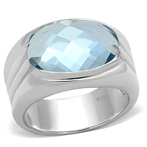 Picture of LOS735 - 925 Sterling Silver Ring Silver Women Synthetic Sea Blue