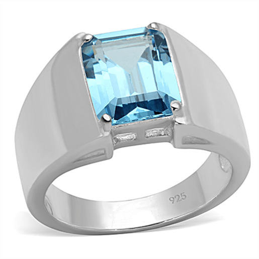 Picture of LOS742 - 925 Sterling Silver Ring Silver Women Synthetic Sea Blue