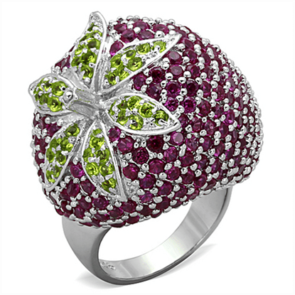 Picture of LOS774 - 925 Sterling Silver Ring Rhodium Women AAA Grade CZ Multi Color