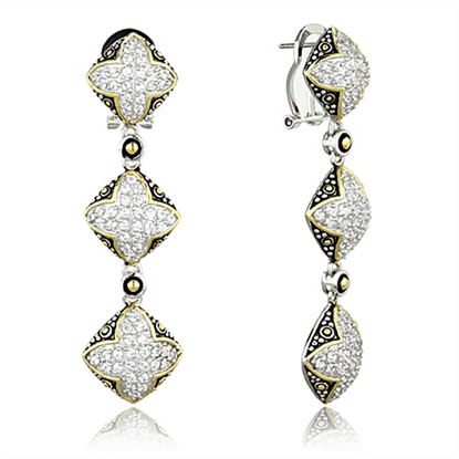 Picture of LOS777 - 925 Sterling Silver Earrings Reverse Two-Tone Women AAA Grade CZ Clear