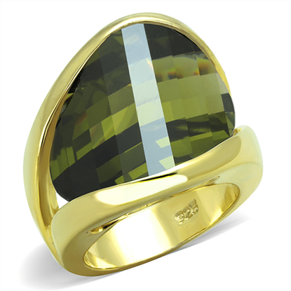 Picture of LOS819 - 925 Sterling Silver Ring Gold Women AAA Grade CZ Olivine color