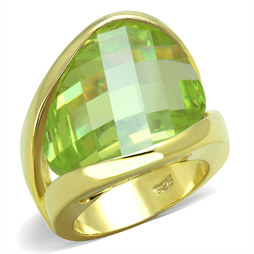 Picture of LOS823 - 925 Sterling Silver Ring Gold Women Synthetic Apple Green color