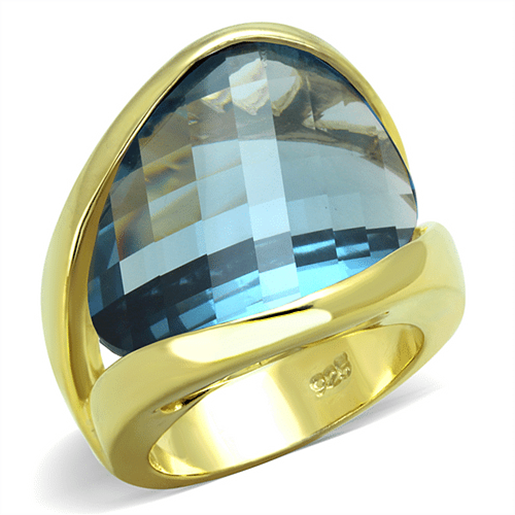 Picture of LOS826 - 925 Sterling Silver Ring Gold Women Synthetic Sea Blue