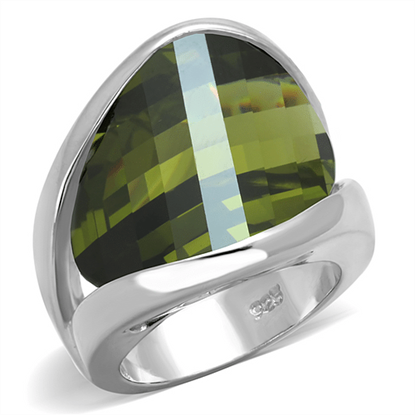 Picture of LOS829 - 925 Sterling Silver Ring Rhodium Women AAA Grade CZ Olivine color