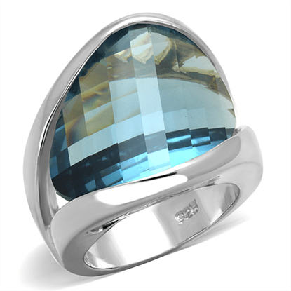 Picture of LOS831 - 925 Sterling Silver Ring Rhodium Women Synthetic Sea Blue