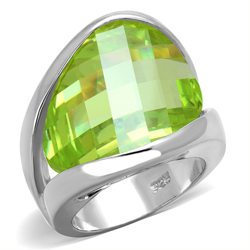 Picture of LOS832 - 925 Sterling Silver Ring Rhodium Women AAA Grade CZ Apple Green color