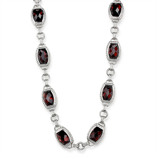 Picture of LOS877 - 925 Sterling Silver Necklace Rhodium Women AAA Grade CZ Garnet