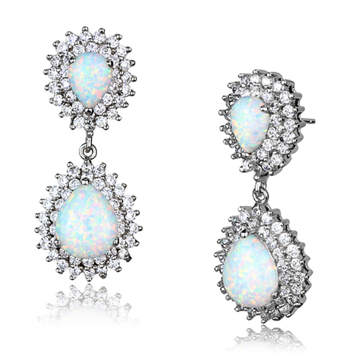 Picture of LOS879 - 925 Sterling Silver Earrings Rhodium Women Semi-Precious Aurora Borealis (Rainbow Effect)