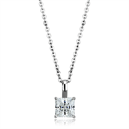 Picture of LOS894 - 925 Sterling Silver Chain Pendant Rhodium Women AAA Grade CZ Clear