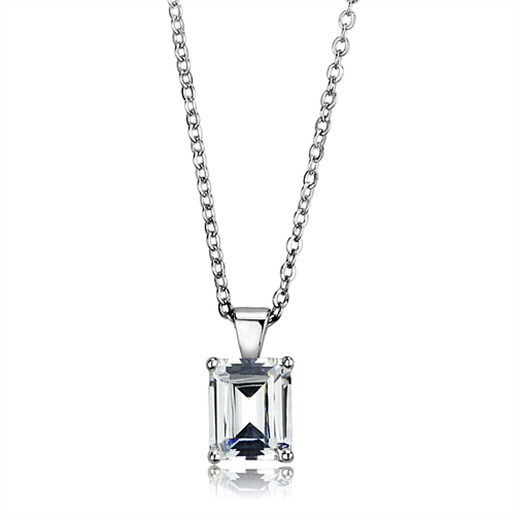 Изображение LOS896 - 925 Sterling Silver Chain Pendant Rhodium Women AAA Grade CZ Clear