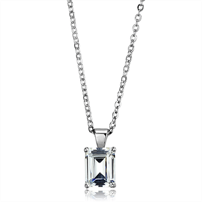 Picture of LOS897 - 925 Sterling Silver Chain Pendant Rhodium Women AAA Grade CZ Clear