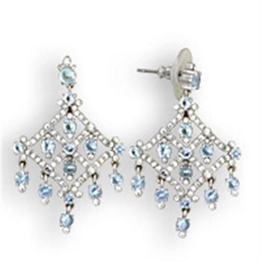 Picture of S35801 - 925 Sterling Silver Earrings Rhodium Women Top Grade Crystal Sea Blue