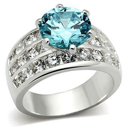 Picture of SS010 - 925 Sterling Silver Ring Silver Women AAA Grade CZ Sea Blue