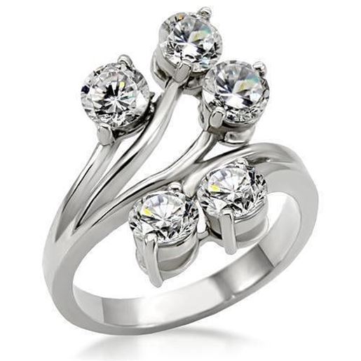 Picture of TK001 - Stainless Steel Ring High polished (no plating) Women AAA Grade CZ Clear