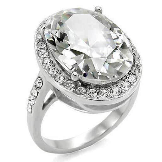 Picture of TK010 - Stainless Steel Ring High polished (no plating) Women AAA Grade CZ Clear