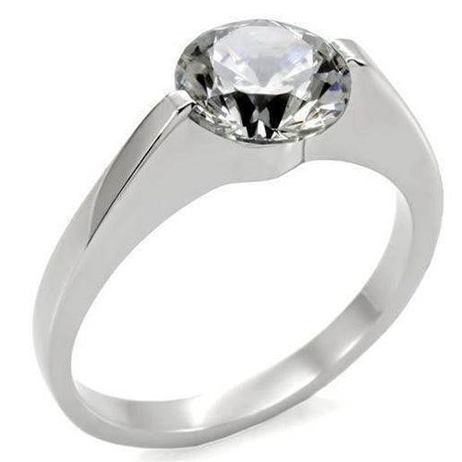 Picture of TK012 - Stainless Steel Ring High polished (no plating) Women AAA Grade CZ Clear