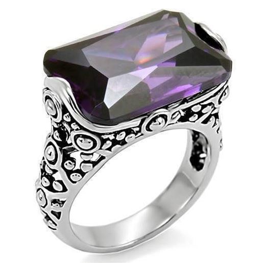 Picture of TK015 - Stainless Steel Ring High polished (no plating) Women AAA Grade CZ Amethyst