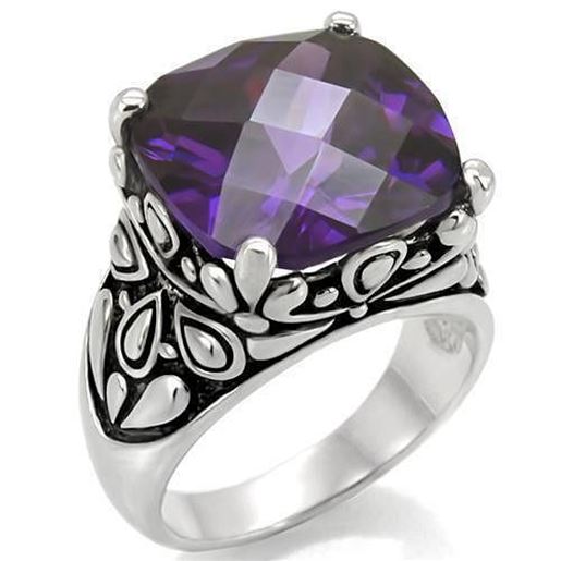 Picture of TK016 - Stainless Steel Ring High polished (no plating) Women AAA Grade CZ Amethyst