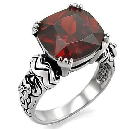 Picture of TK018 - Stainless Steel Ring High polished (no plating) Women AAA Grade CZ Garnet