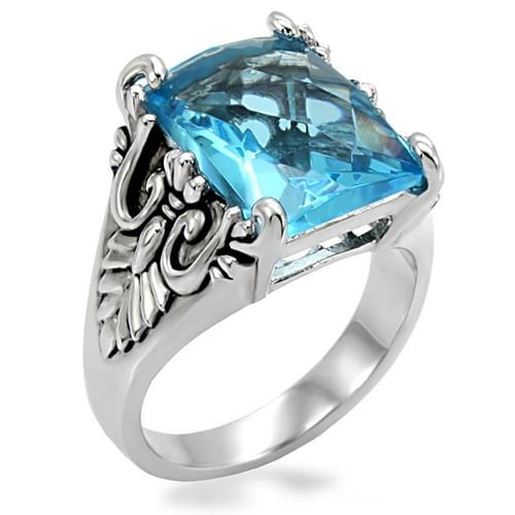 Picture of TK021 - Stainless Steel Ring High polished (no plating) Women Synthetic Sea Blue