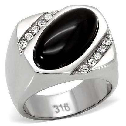 Picture of TK02214 - Stainless Steel Ring High polished (no plating) Men Semi-Precious Jet