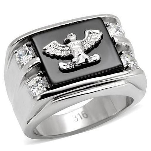 Picture of TK02221 - Stainless Steel Ring High polished (no plating) Men Semi-Precious Jet