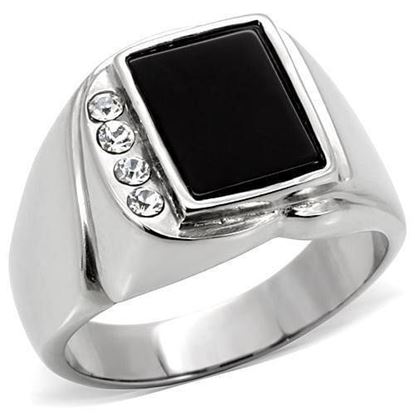 Picture of TK02225 - Stainless Steel Ring High polished (no plating) Men Semi-Precious Jet