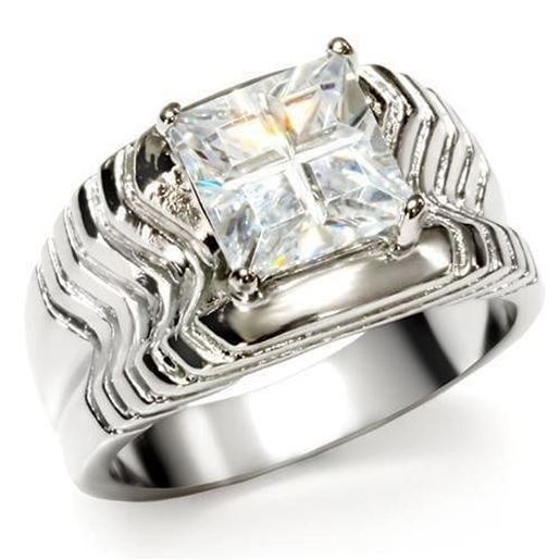 Picture of TK028 - Stainless Steel Ring High polished (no plating) Women AAA Grade CZ Clear