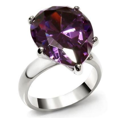 Picture of TK045 - Stainless Steel Ring High polished (no plating) Women AAA Grade CZ Amethyst