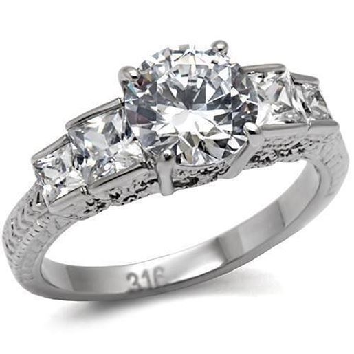 Picture of TK057 - Stainless Steel Ring High polished (no plating) Women AAA Grade CZ Clear