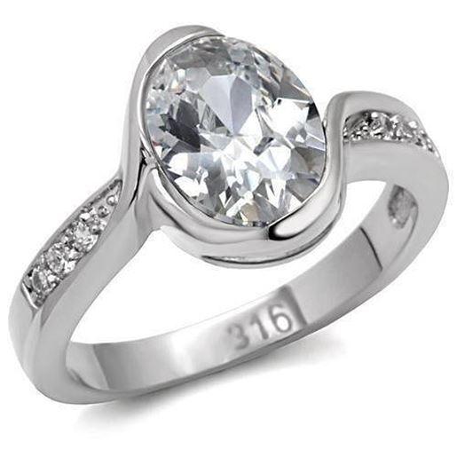 Picture of TK064 - Stainless Steel Ring High polished (no plating) Women AAA Grade CZ Clear