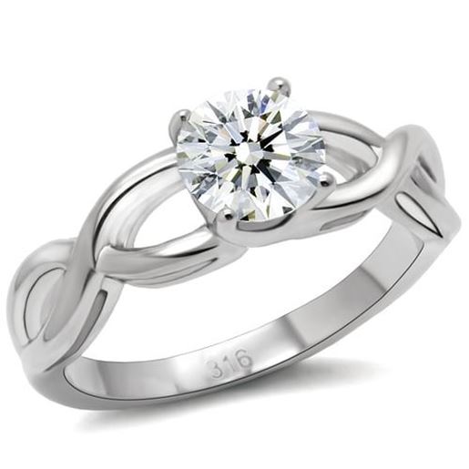 Picture of TK065 - Stainless Steel Ring High polished (no plating) Women AAA Grade CZ Clear