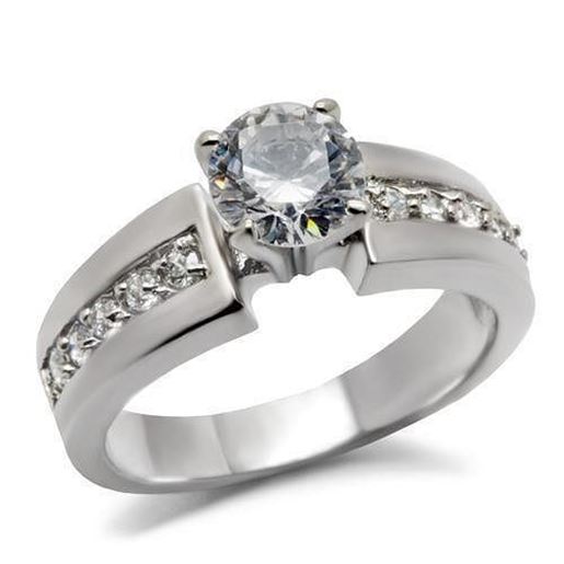 Picture of TK068 - Stainless Steel Ring High polished (no plating) Women AAA Grade CZ Clear