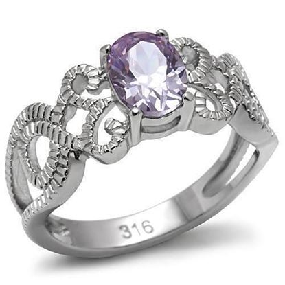 Picture of TK079 - Stainless Steel Ring High polished (no plating) Women AAA Grade CZ Light Amethyst