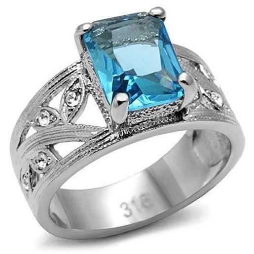 Picture of TK081 - Stainless Steel Ring High polished (no plating) Women Synthetic Sea Blue