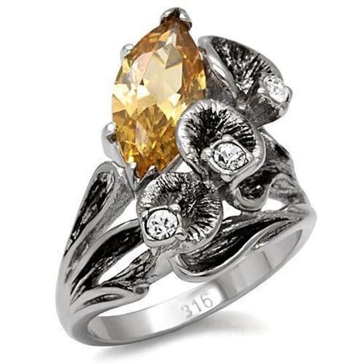 Picture of TK083 - Stainless Steel Ring High polished (no plating) Women AAA Grade CZ Champagne