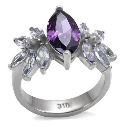 Picture of TK085 - Stainless Steel Ring High polished (no plating) Women AAA Grade CZ Amethyst