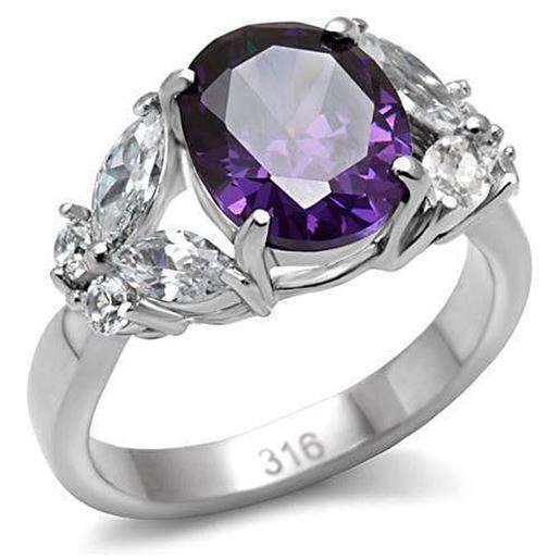 Picture of TK086 - Stainless Steel Ring High polished (no plating) Women AAA Grade CZ Amethyst