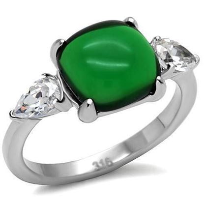 Picture of TK087 - Stainless Steel Ring High polished (no plating) Women Synthetic Emerald