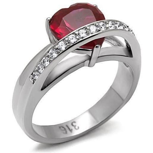 Picture of TK089 - Stainless Steel Ring High polished (no plating) Women AAA Grade CZ Ruby