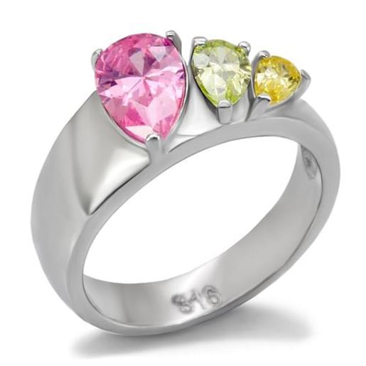 Picture of TK091 - Stainless Steel Ring High polished (no plating) Women AAA Grade CZ Multi Color