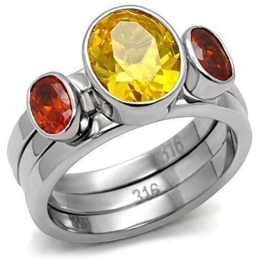 Picture of TK095 - Stainless Steel Ring High polished (no plating) Women AAA Grade CZ Multi Color