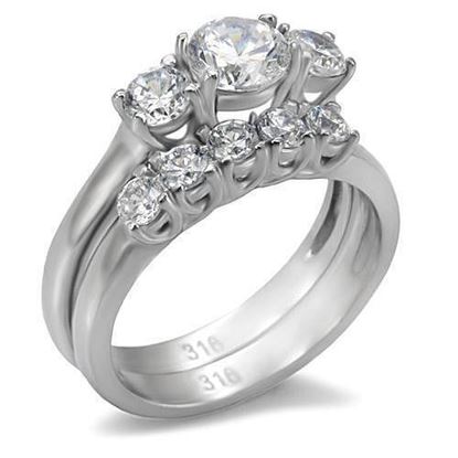 Picture of TK098 - Stainless Steel Ring High polished (no plating) Women AAA Grade CZ Clear